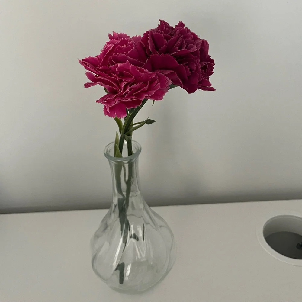 Vase and Faux Pink Flowers